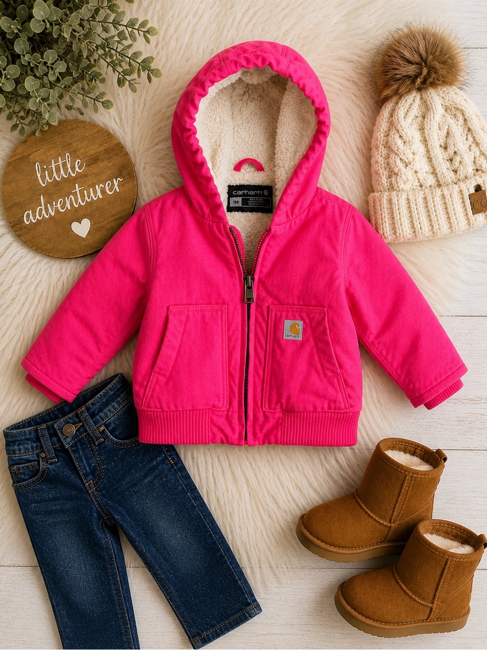 Carhartt Toddler Girls Pink Sherpa Lined Hooded Jacket